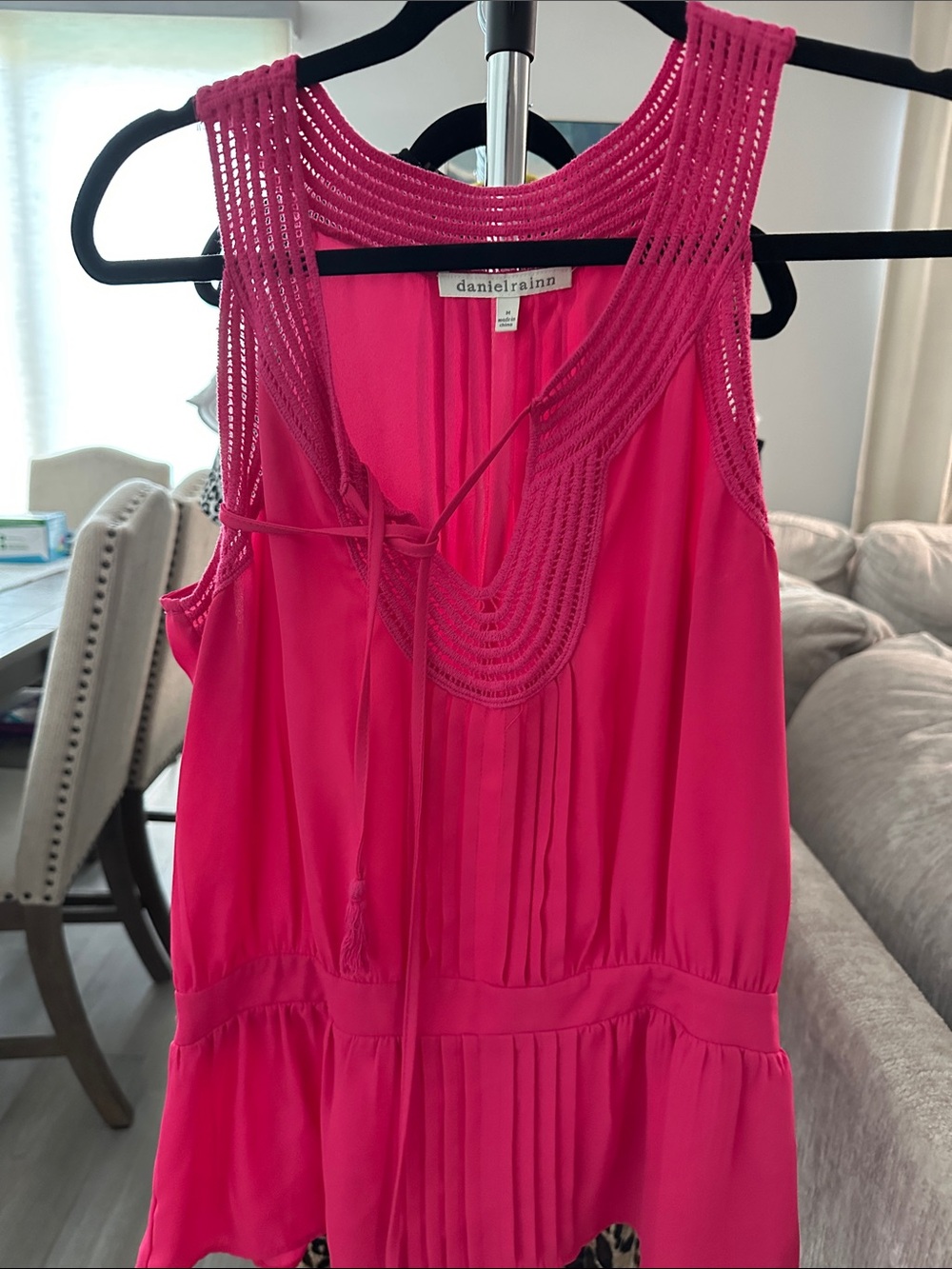 Daniel Rainn Hot Pink Crochet Yoke Sleeveless Tank